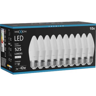 Mexen Nova 10x LED крушка E27, C37, 5W, Неутрална - 4000K, 525 lm - L102-E27-0540-01x10 (L102-E27-0540-01x10)