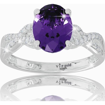 VIPgold Zlatý prsteň s ametystom a bielymi zafírmi v bielom zlate R34410b S