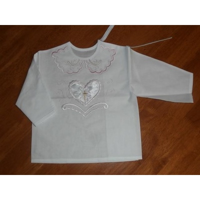 Košieľka na krst srdiečko - ružový lem