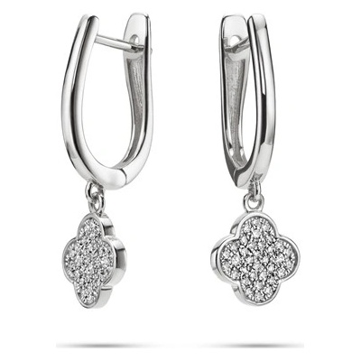 L'Amour Diamonds náušnice z bílého zlata se čtyřlístky s diamanty CE2652W