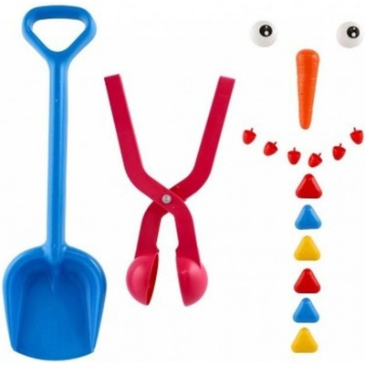 Teddies Sada na stavění sněhuláka plast kbelík,tvořítko na koule,lopatka,mrkev,knoflíky v síťce 20x49cm