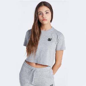 SikSilk Юношеска тениска SikSilk Cropped T-Shirt Juniors - Grey Marl