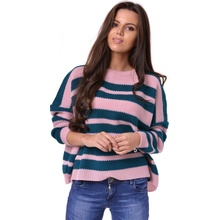 Oversize krátky Dámsky sveter Karen v ružovo modrej kombinácii