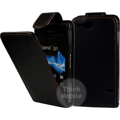 Sony Xperia go ST27i Flip Калъф Черен + Протектор
