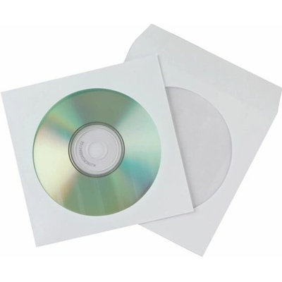 Obaly na CD/DVD Q-Connect - papírové s okénkem, bílé, 50 ks