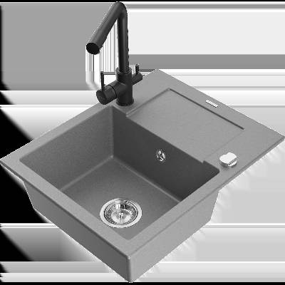 Enzo гранитна мивка с 1 отделение и отцедник и кухненски смесител Duero, сив - 6506-71-671600-70 (6506-71-671600-70)