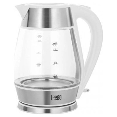 Teesa TSA1512W Електрическа кана, стъкло + неръждаема стомана, 2200 W, 1, 7 L, бял (TSA1512W)