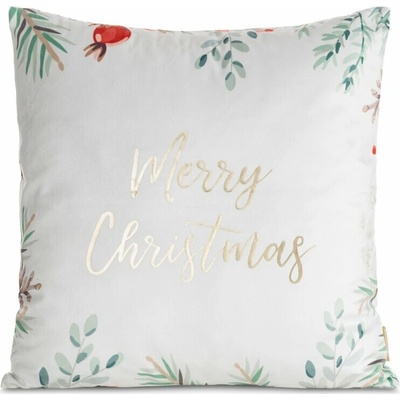 Takoy Vánoční sametový povlak na polštář 45x45 cm bílý s potiskem Merry Christmas-HF-472553 | 45 x 45 cm
