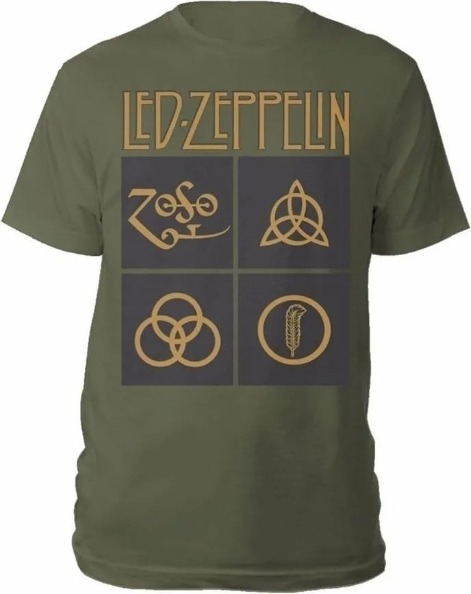 Led Zeppelin Gold Symbols in Black Square Green L Риза (LZTS02MGR03)
