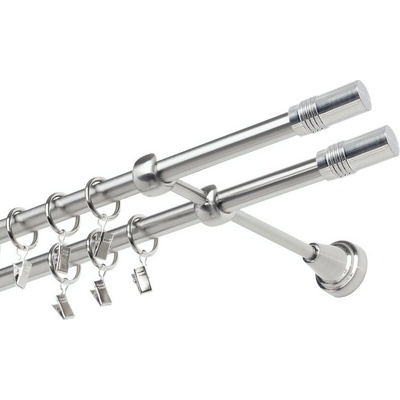 OK-GarnýžeCZ Garnýž kovová dvouřadá 19mm Cylinder double nerez 190 cm do stěny / kroužky s žabkou