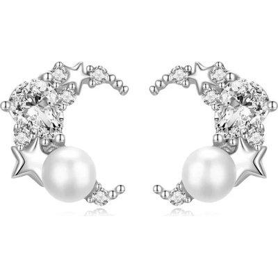 Grace Silver Jewellery stříbrné s perlou Moon & Pearl E-BSE666 bílá