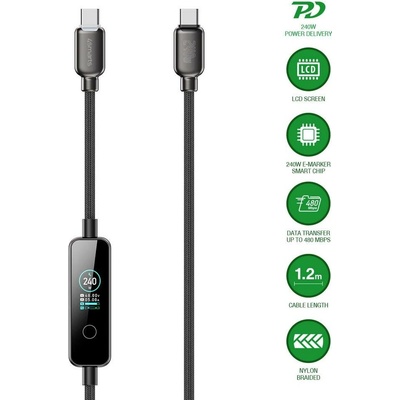 4smarts 543240 USB-C ScreenCord 240W 1,2m černý