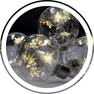 Solight sada LED vianočných gulí s hviezdami veľ. 6cm 6ks 30LED časovač tester 3xAA USB