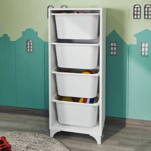 TopMebel Kayra I TopMebel меламинов многофункционален шкаф с 4 кошници в бял цвят 45.2x29.7x116.3cm