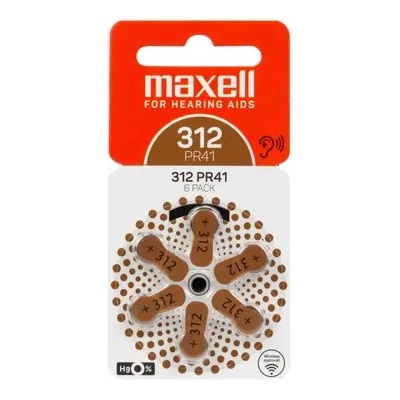 Maxell Батерия цинково въздушна maxell za312 6 бр. бутонни за слухов апарат в блистер (ml-bz-za312)