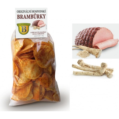 Originální brambůrky Originální hospodské brambůrky s příchutí uzeného masa s křenem, 100g