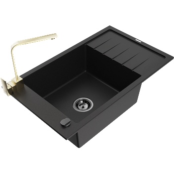 Mexen Elias гранитна мивка с 1 корито с отцедник и кухненски смесител Rita, черен - 6511-77-670300-50-B (6511-77-670300-50-B)