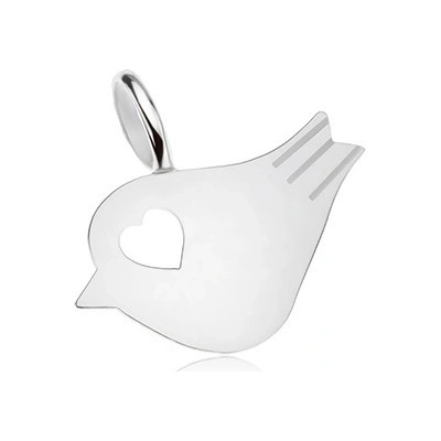 Šperky eshop Přívěsek ze stříbra 925 lesklý plochý ptáček srdíčkovitý výřez SP29.04
