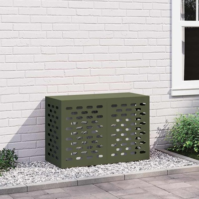 vidaXL Покритие за климатик Маслиненозелен 90 x 40 x 60 см Стомана (865893)