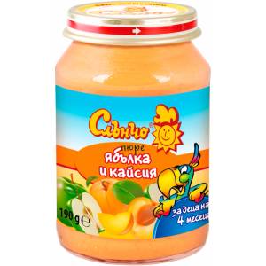 Слънчо Плодово пюре Слънчо - Ябълка и кайсия, 190 g (17695)