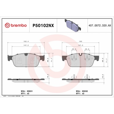 Sada brzdových platničiek, vždy 4 kusy v sade BREMBO P50102NX