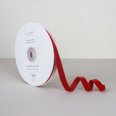 Bella Rose Sametová stuha 1 cm – Red (10 m), červená barva, textil – Zboží Dáma