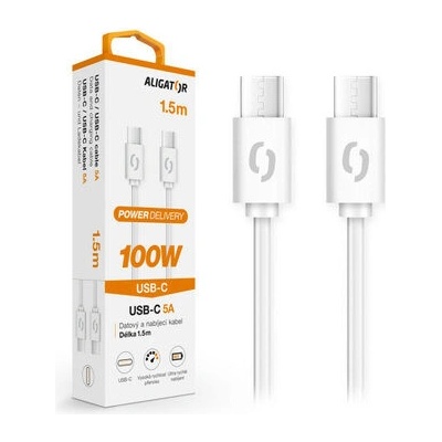 Aligator DATKP47 Dátový POWER 5A USB-C - USB-C, 100W, 1,5m, bílý