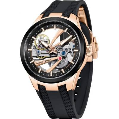 Pagani design Мъжки часовник Pagani Design Xeric, Механичен, Силиконова каишка, Скелетон, Черен / Розово злато (PD-YS030-BLACK-ROSEGOLD)