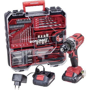 Skrutkovač Worcraft CD-S20LiWT ShareSYS, 20V Li-ion, 2x akumulátor 2.0 Ah, nabíjačka, set s príslušenstvom 73ks, v kufríku