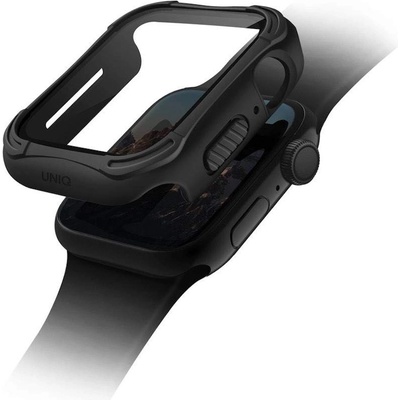Uniq Torres Antimicrobical Apple Watch Case With 9H Tempred Glass 44mm - качествен хибриден кейс с вграден стъклен протектор за дисплея на Apple Watch 44мм (черен)