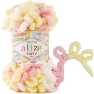 Alize příze Puffy color 6369 bílá, žlutá, růžová