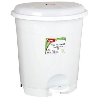 PLANET Кош за отпадъци, с педал, пластмасов, 12 L, бял (UP125-WHITE)