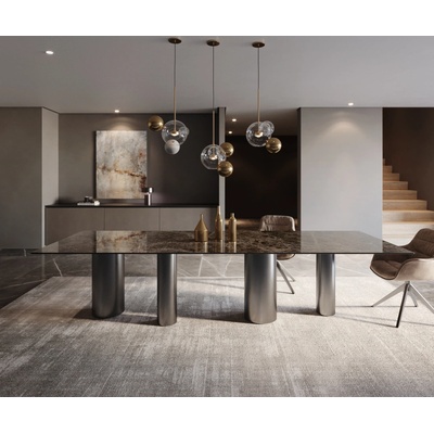 DELIFE Edge 300 x 100 keramika Laminam Emperador Extra Lucidato tmavě hnědá pilíř nerezová ocel grafit