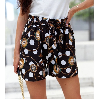Gemre Black women's shorts with Mayana print černá bílá žlutá vícebarevná