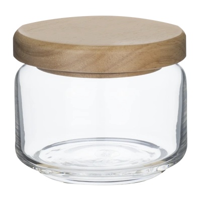 Ocean OCEAN-Стъклен буркан с дървен капак 325ml Ø9.2xh7.5cm (5B02511G0001) (011434)