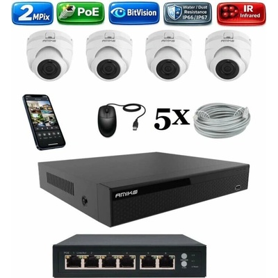 Amiko IP 4 kamerový set so switchom 2Mpix Dome 1200K4V2