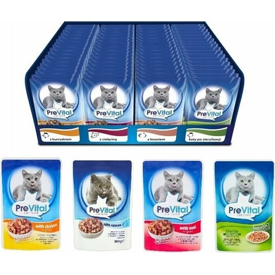 Prevital Cat Kuře Telecí Losos Drůbež 96 x 100 g