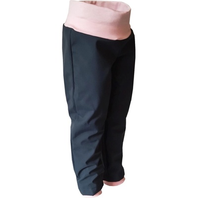 Dětské softshellové kalhoty s fleecem, šedé se světle růžovým nápletem