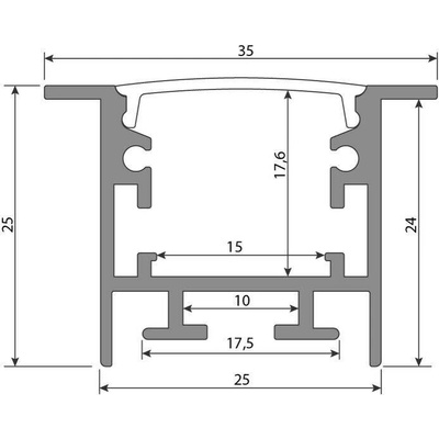 ML-761.005.74.1 Vestavný hliníkový profil VF, 35x25mm, včetně mléčného difuzoru, 1m