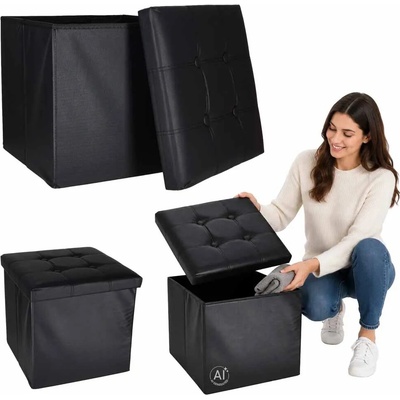 KIK Puf s úložným prostorem pod sedákem 38 × 38 × 36 cm, černý
