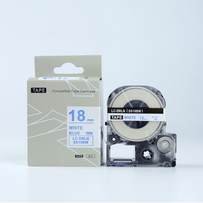 Compatible Epson LK-5WLN, SS18BW, 18mm x 9m, син шрифт / бял фон, съвместима лента (LKSS18BW)