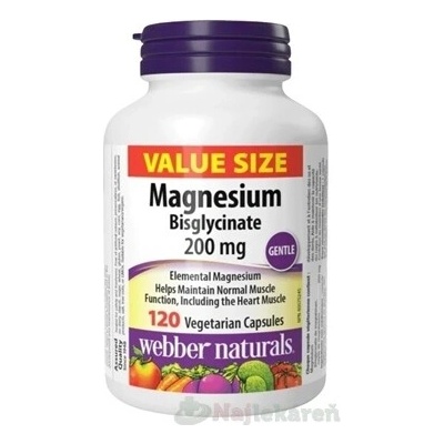 Webber Naturals Magnesium Bisglycinát 200 mg 120 kapslí