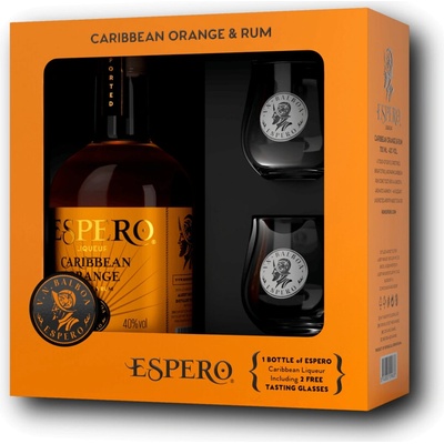 Espero Caribbean Orange 40% 0.7 l (dárkové balení s 2 skleničkami)