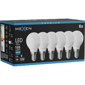 Mexen Nova 6x LED крушка E14, G45, 1W, Студена - 6500K, 105 lm - L101-E14-0165-01x06 (L101-E14-0165-01x06)