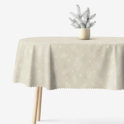 Goldea vianočný oválny teflónový obrus zimné vetvičky na latte 140x180 cm