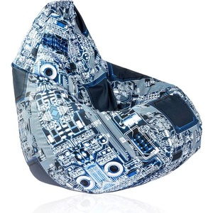 Pufrelax Пуф круша, 220л. , Nirvana Hobbit, Motherboard, Водоустойчив, Перящ се калъф, Пълнеж от Полистиролни перли, принт