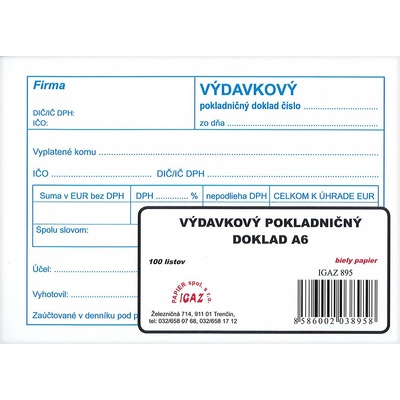 Igaz 895 Výdavkový pokladničný doklad pre jednod. účt.