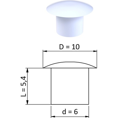Vnitřní krytka kulatá ø 10 mm, otvor ø 6 mm, bílá, plast