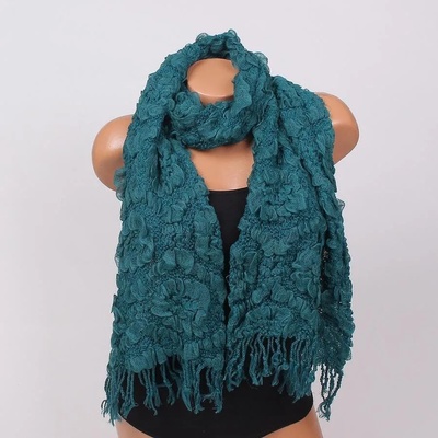 Шал в петролено зелено с цветя