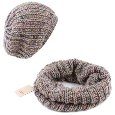 Комплект плетен кръгъл шал и шапка Raffaello Bettini RB SC 015/3482&015/3798, Бежов